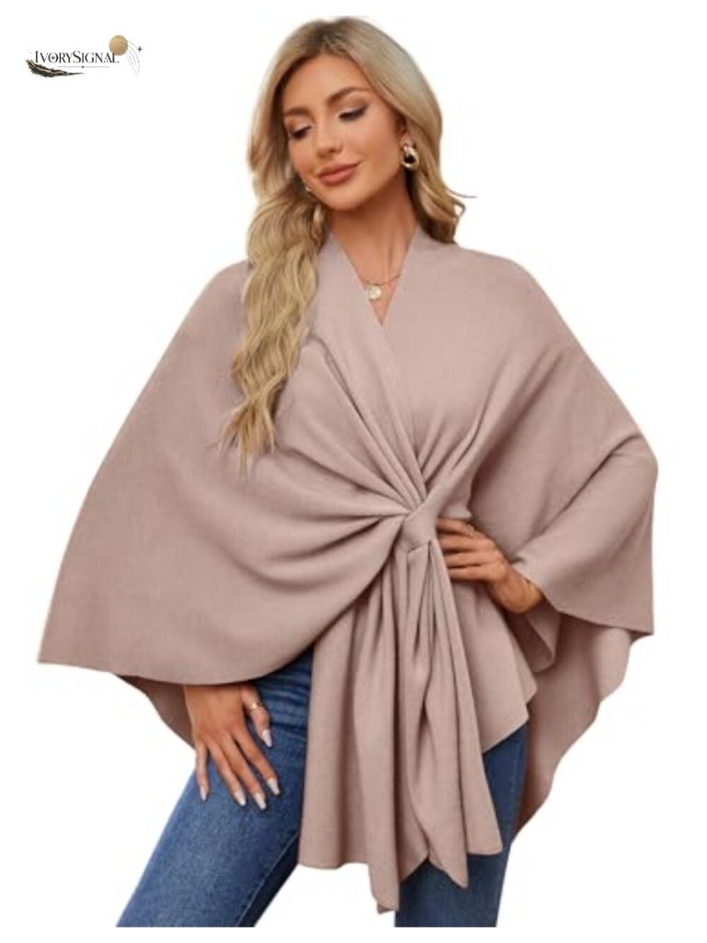 Shawl Wrap Open Front Poncho Sweater Viscose Blend Wrinkle Resistant Women